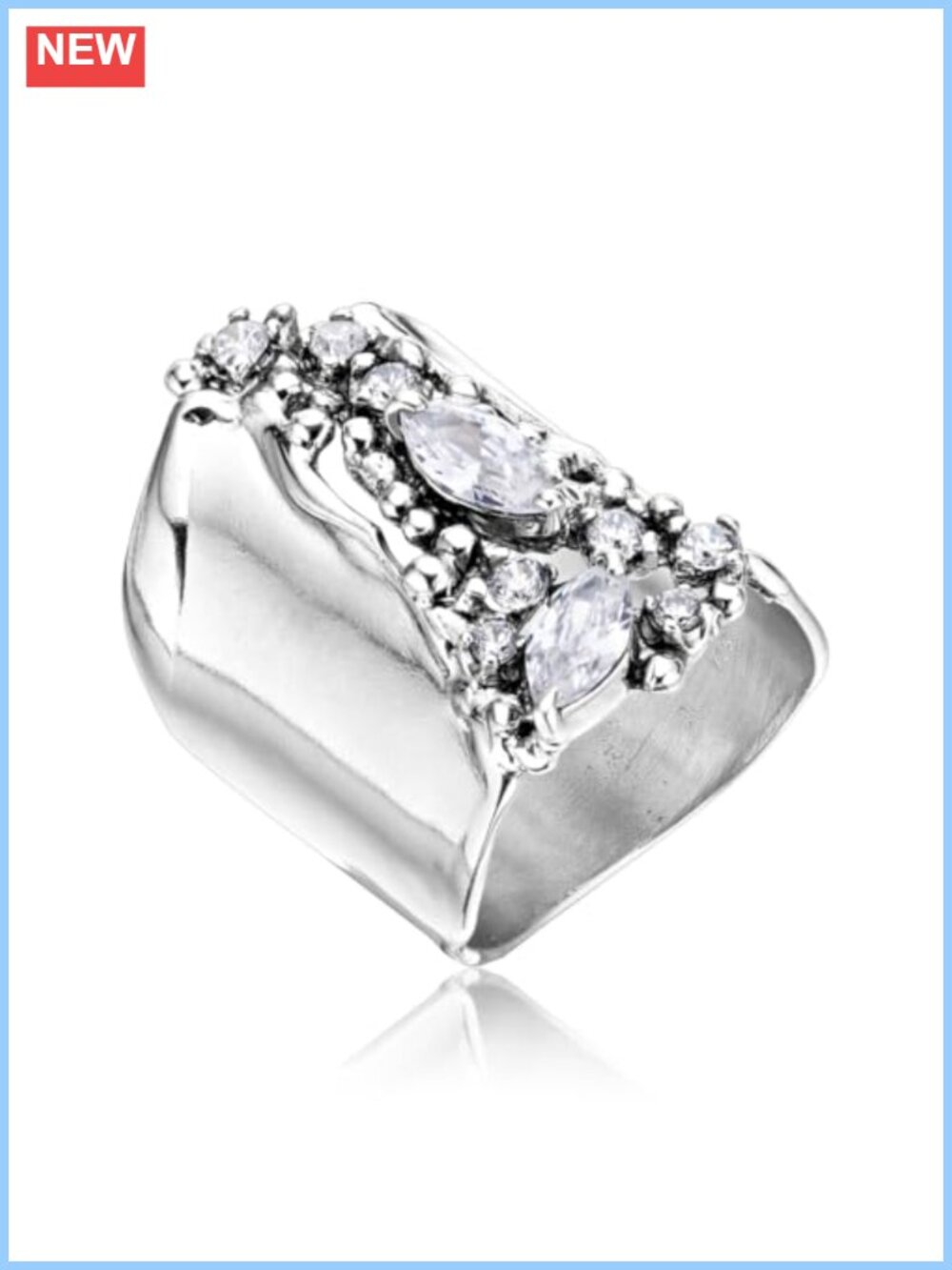 925 Sterling Silver Shield Ring Cubic Zirconia Statement Jewelry